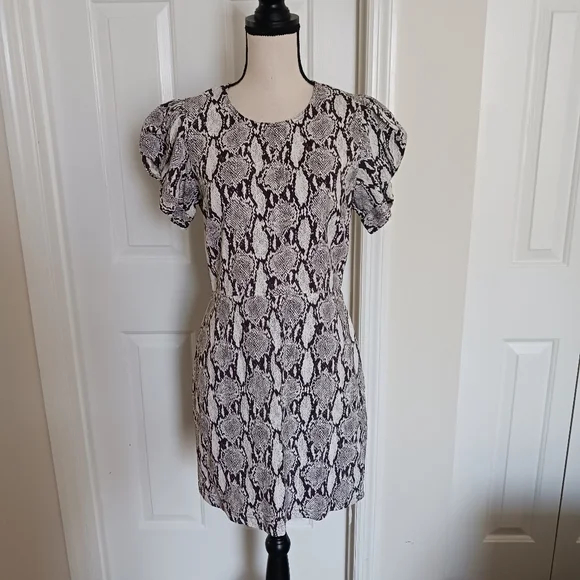 A.L.C. Brinley Snakeskin Puff Short Sleeves Mini Dress - Picture 5 of 16